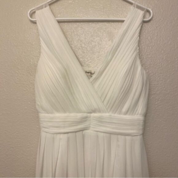 White V-Neck formal Evening wedding Dress maxi gown Floor Length XL 12-14 - Picture 5 of 15